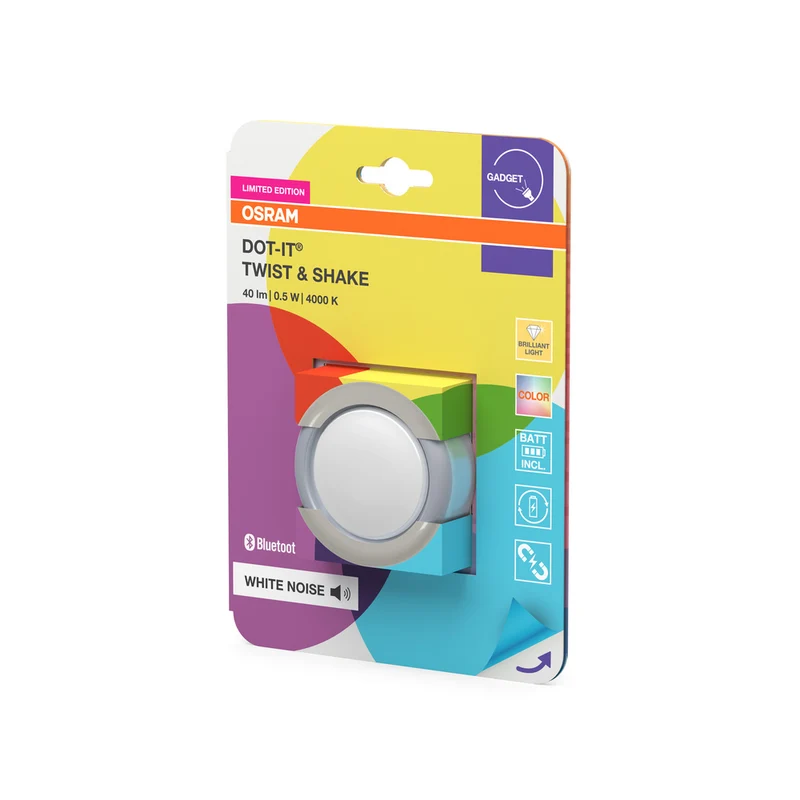 OSRAM Bluetooth SMART DOT-IT TWIST & SHAKE, wiederaufladbarer Dot, White Noise Funktion, RGBW, 4000K, 3er Pack