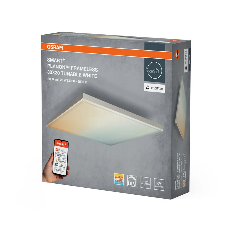 OSRAM Matter SMART+ Planon Frameless LED Deckenleuchte Tunable Weiß 30x30cm 20W / 3000-6500K
