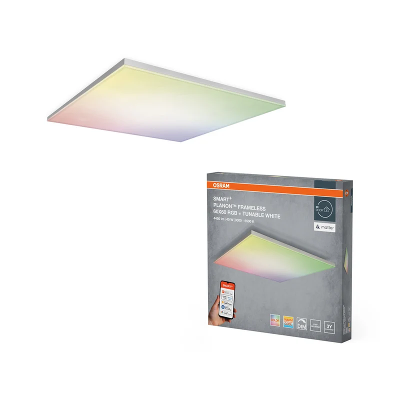 OSRAM Matter SMART+ Planon Frameless LED Deckenleuchte RGBW mehrfarbig 60X60cm 40W / 3000-6500K
