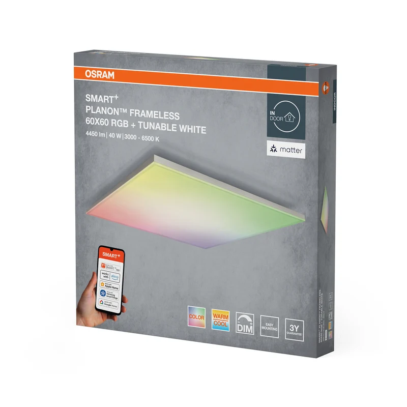 OSRAM Matter SMART+ Planon Frameless LED Deckenleuchte RGBW mehrfarbig 60X60cm 40W / 3000-6500K