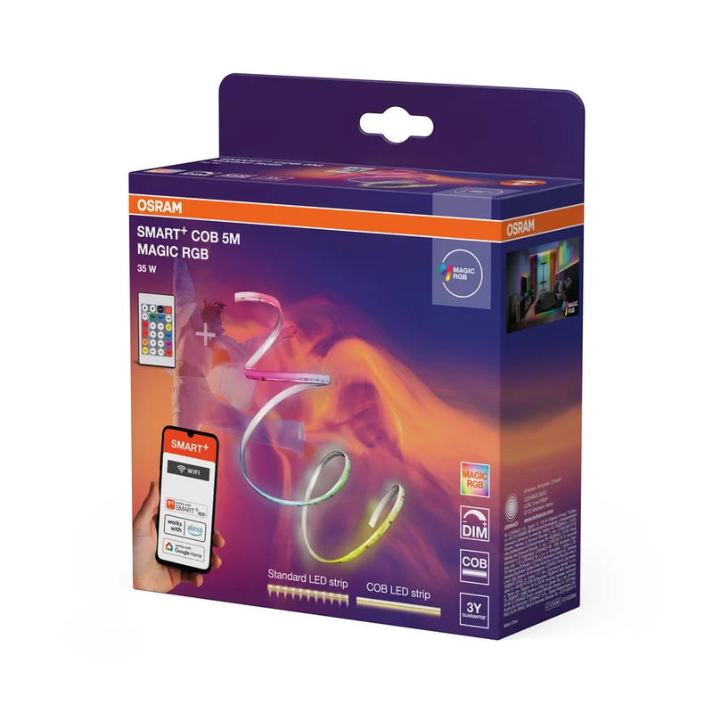 OSRAM Wifi SMART+ COB MAGIC LED-Lichtstreifen, Magic RGB, 5m, 35W, mit Fernbedienung