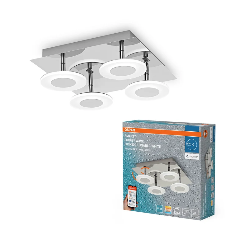 OSRAM Matter SMART+ ORBIS WAVE LED Bad Deckenleuchte 30x30cm Tunable Weiß 26W / 3000-6500K