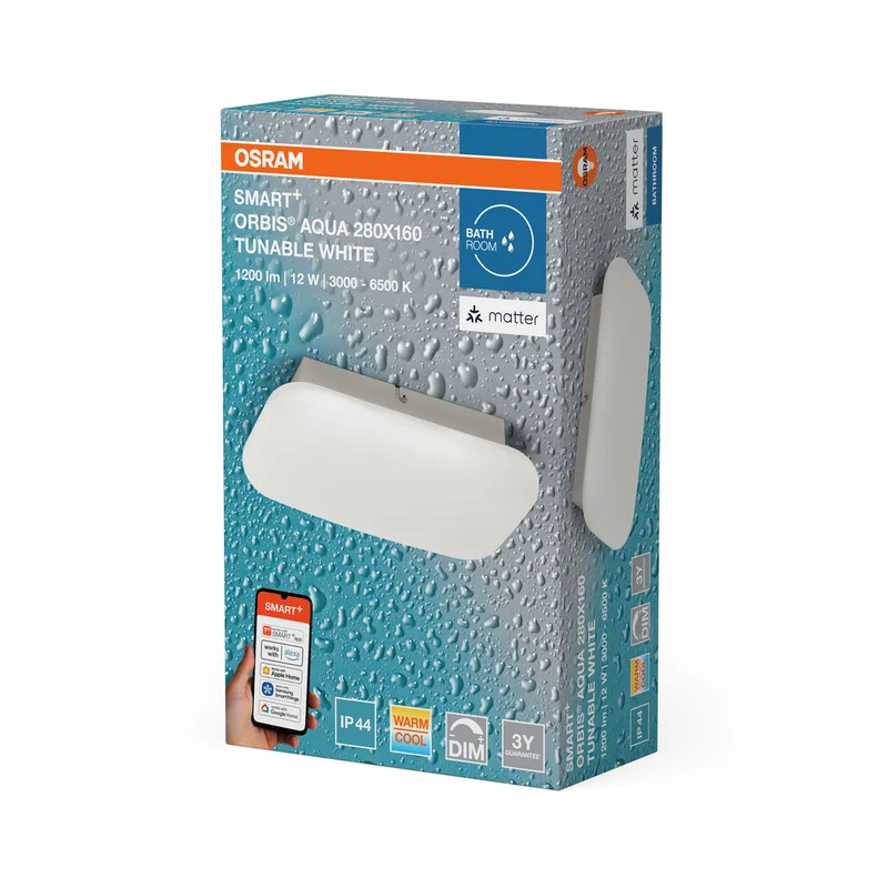 OSRAM Matter SMART+ ORBIS AQUA Bad LED Deckenleuchte 28x16cm Tunable Weiß 12W / 3000-6500K