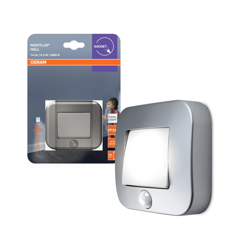 OSRAM NIGHTLUX® Hall Batterie LED Nachtlicht mit Sensor 0,3W / 4000K Kaltweiß, grau