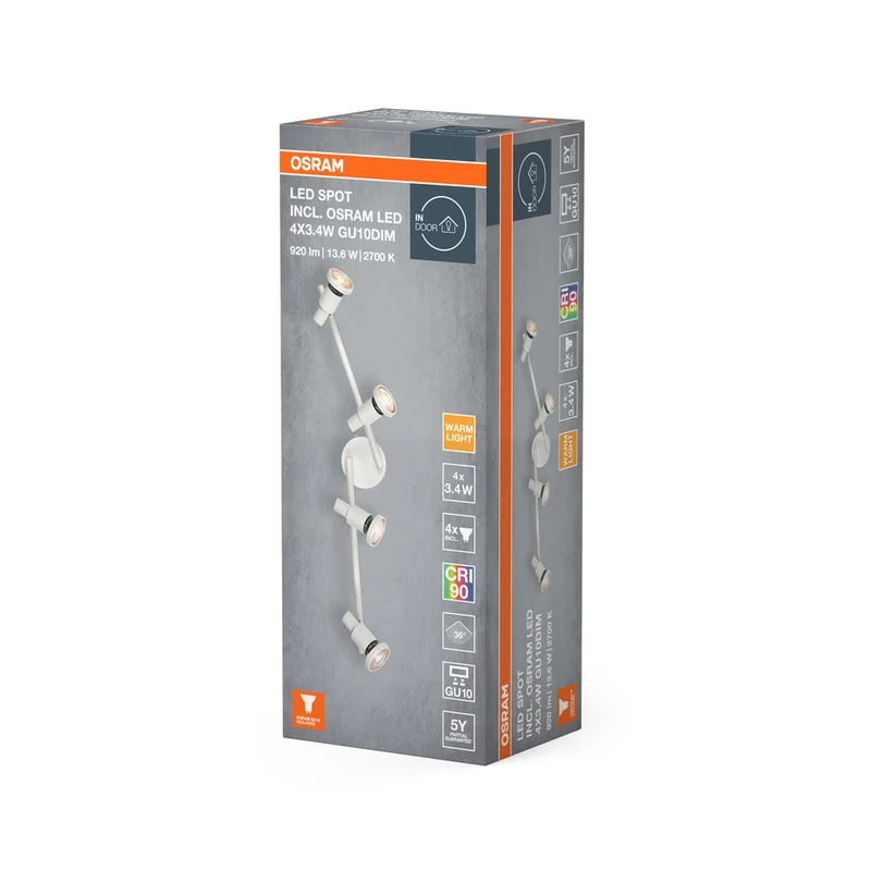 OSRAM LED SPOT GU10 Deckenleuchte 4 x 3,4W, 920lm, weiß