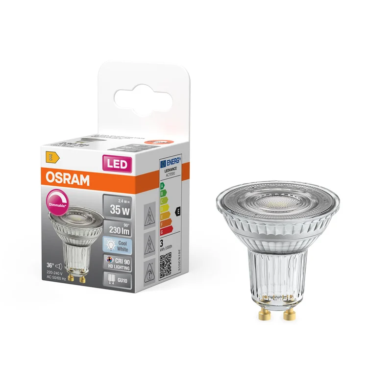OSRAM Dimmbare PAR16 LED Reflektorlampe mit GU10 Sockel, Kaltweiss (4000K), Glas Spot, 3.7W, Ersatz für 35W-Reflektorlampe, LED SUPERSTAR PAR16