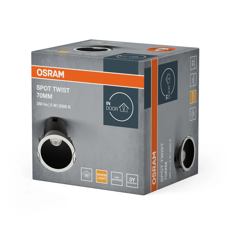 OSRAM SPOT TWIST Ø 70mm Downlight, schwarz, 5W, 400lm, 830 WT