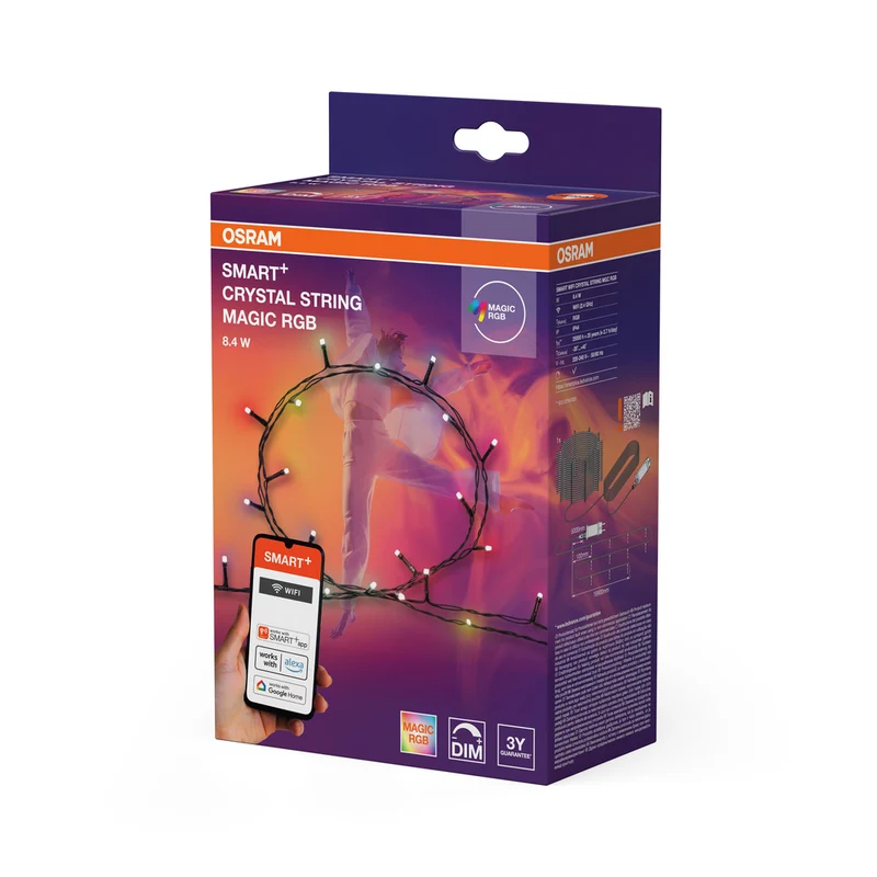 OSRAM Wifi SMART+ Lichterkette Weihnachtsbeleuchtung mit 200 LEDs, Magic RGB, dimmbar, 8,4W, 20m