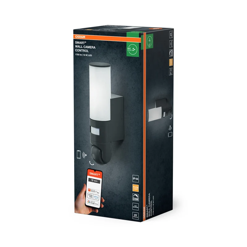 OSRAM Wifi SMART+ WALL CAMERA CONTROL Gartenleuchte mit HD Kamera Sensor 16W / 3000K Warmweiß