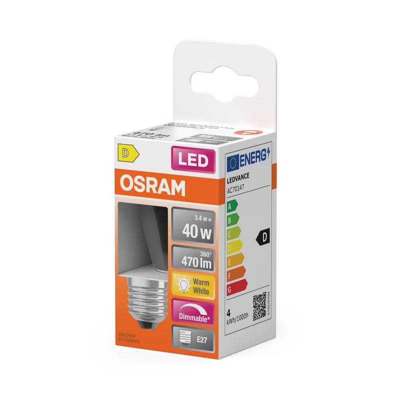 OSRAM Dimmbare Filament LED Lampe mit E27 Sockel, Warmweiss (2700K), Windstoß Kerze, 5W, Ersatz für 40W-Glühbirne, klar, LED Retrofit CLASSIC BA DIM