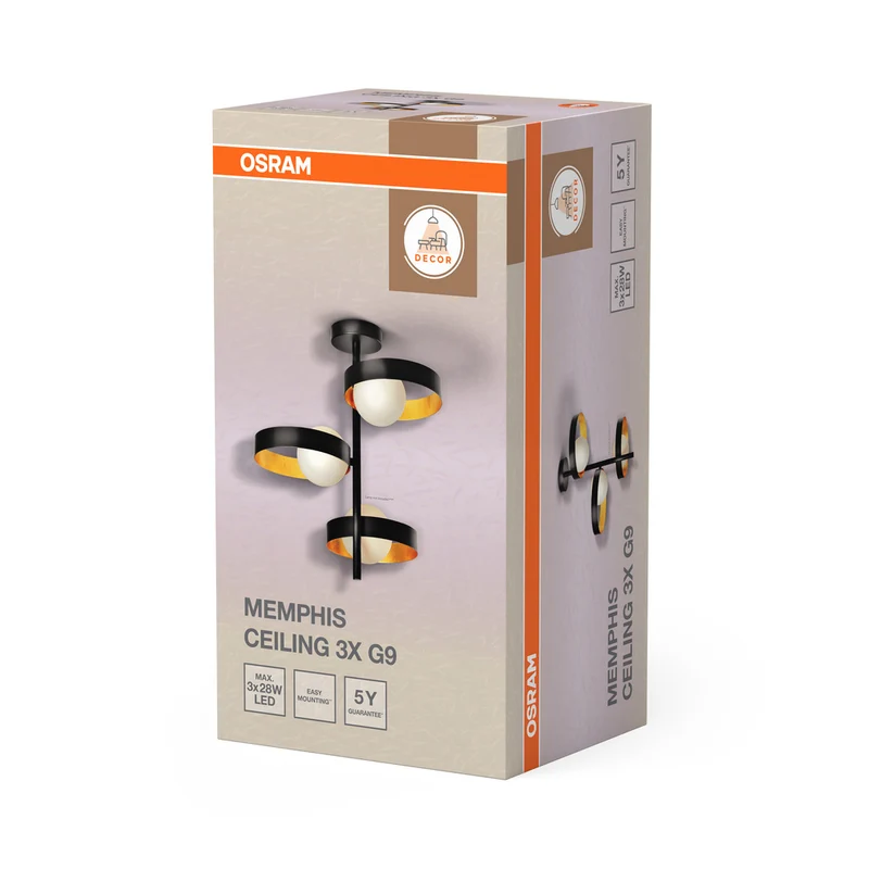 OSRAM DECOR Memphis Deckenleuchte, schwarz/gold, G9