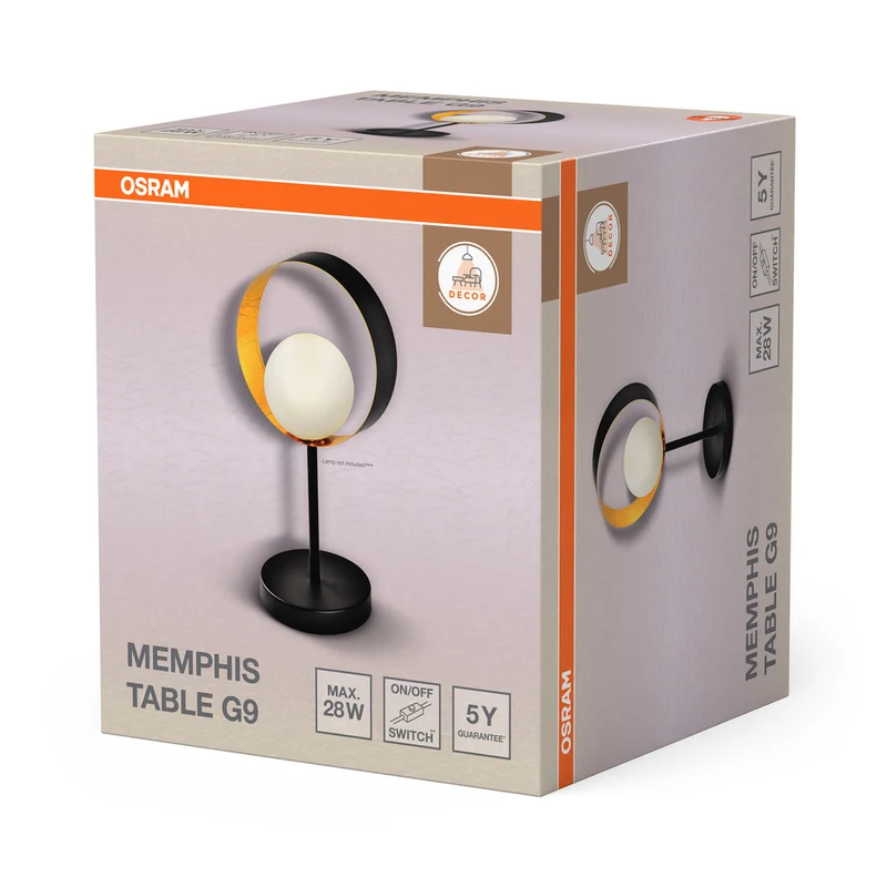 OSRAM DECOR Memphis Tischleuchte, schwarz/gold, G9-Sockel