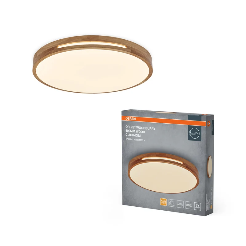 OSRAM ORBIS Woodburry Deckenleuchte dimmbar Click-DIM 36W 500mm Holz