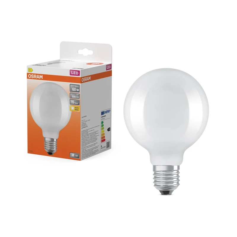 OSRAM LED Lampe LED Retrofit CLASSIC GLOBE95 6.5W 827 Frosted E27, 806 lm, 2700 K, Warmweiß