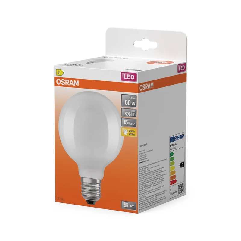 OSRAM LED Lampe LED Retrofit CLASSIC GLOBE95 6.5W 827 Frosted E27, 806 lm, 2700 K, Warmweiß