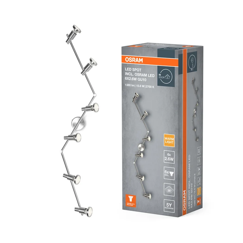 OSRAM LED Spotlight, 6-flammiger hochwertiger Spotstrahler aus Aluminium, geeignet für Wand und Decke Innen, austauschbare GU10-Leuchtmittel enthalten, Warmweiß (2700K), 3W, LED SPOT GU10 6x3W