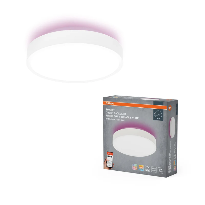 OSRAM Wifi SMART+ ORBIS BACKLIGHT LED Deckenleuchte RGBW mehrfarbig 35cm Tunable Weiß 28W / 3000-6500K weiß
