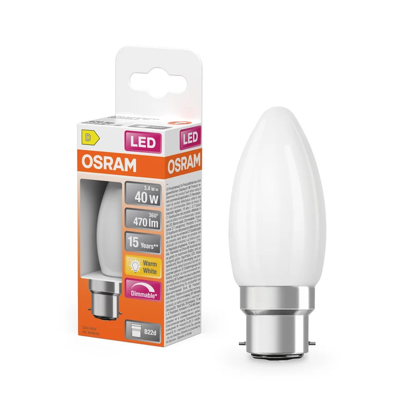 OSRAM LED Lampe LED Retrofit CLASSIC B DIM 4.8W 82 Frosted B22d, 470 lm, 2700 K, Warmweiß
