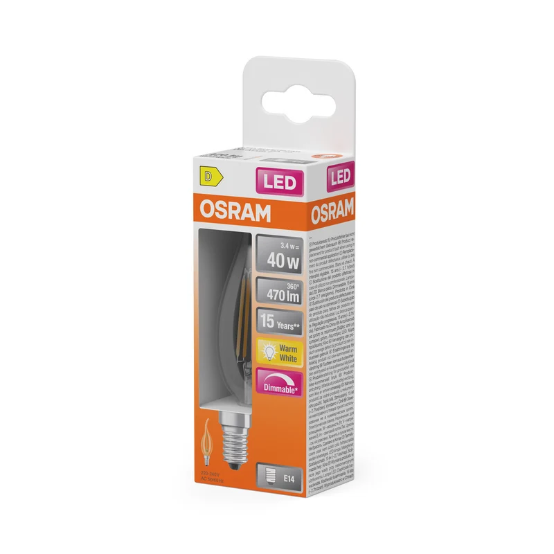 OSRAM LED Lampe LED Retrofit CLASSIC BA DIM 4W 827 Clear E14, 470 lm, 2700 K, Warmweiß