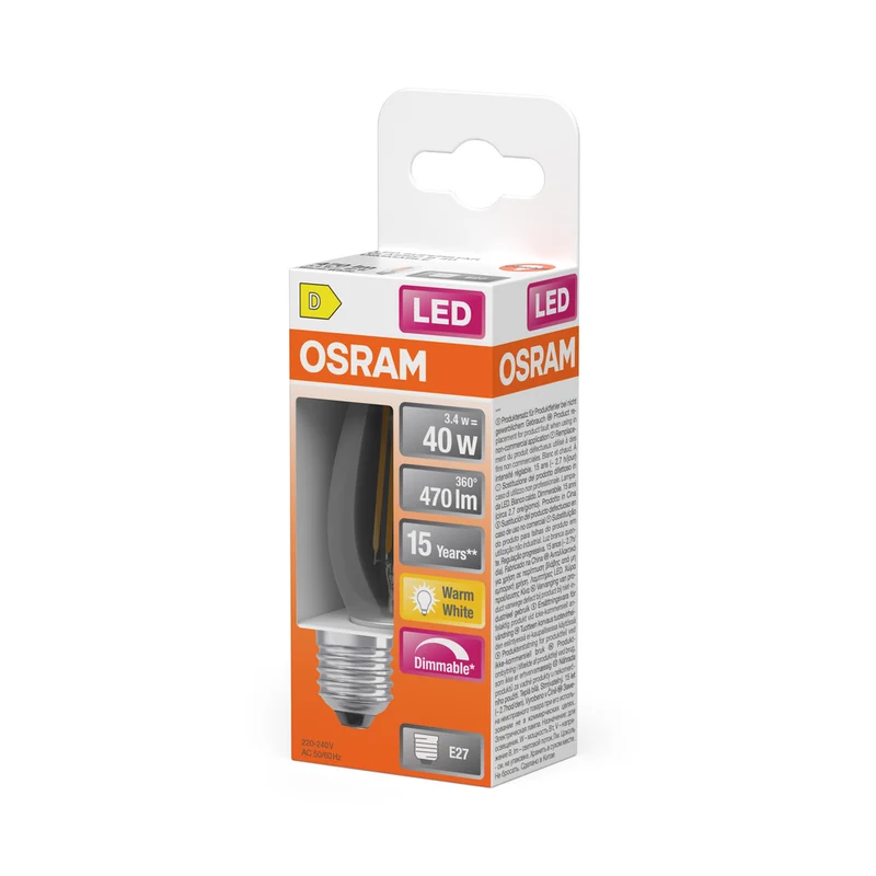 OSRAM LED Lampe LED Retrofit CLASSIC B DIM 4.8W 827 Clear E27, 470 lm, 2700 K, Warmweiß