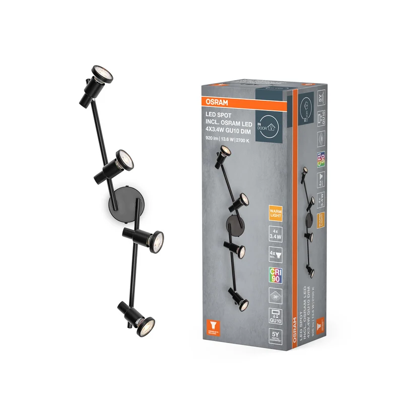 OSRAM LED SPOT GU10 Deckenleuchte 4 x 3,4W, 920lm, schwarz