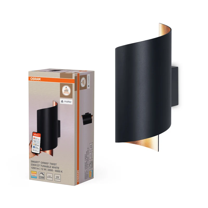 OSRAM Matter SMART+ ORBIS TWIST LED Wandleuchte 23x12,7cm Tunable Weiß 12W / 3000-6500K schwarz
