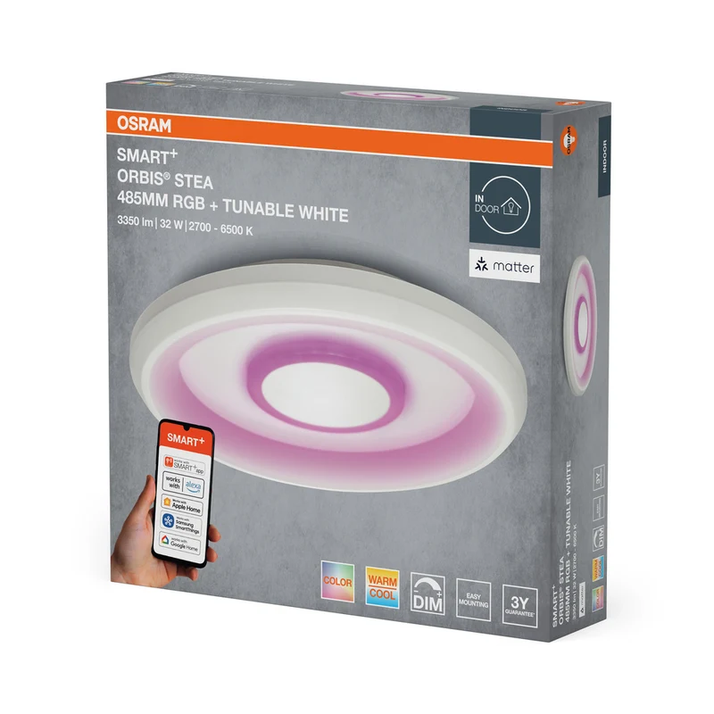 OSRAM Matter SMART+ ORBIS STEA LED RGBW mehrfarbig Deckenleuchte 48,5cm Tunable Weiß 32W / 2700-6500K