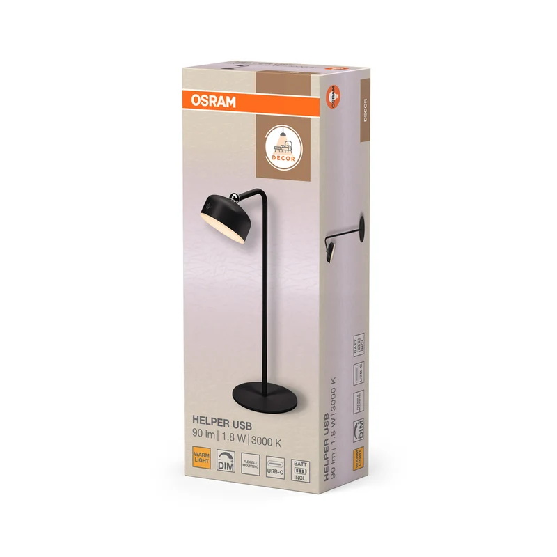 OSRAM DECOR HELPER GADGET batteriebetriebene USB 3-in-1 Leuchte Touch-Dim Schwarz