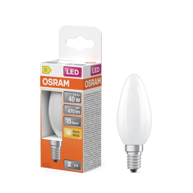 OSRAM Retrofit Classic B LED Lampe Kerzenform matt (ex 40W) 4W / 2700K Warmweiß E14