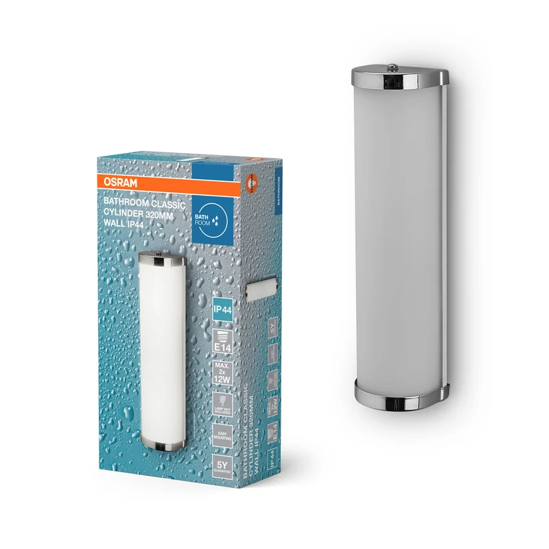 OSRAM CLASSIC CYLINDER Badezimmer-Wandleuchte 320mm, E14, silber/grau