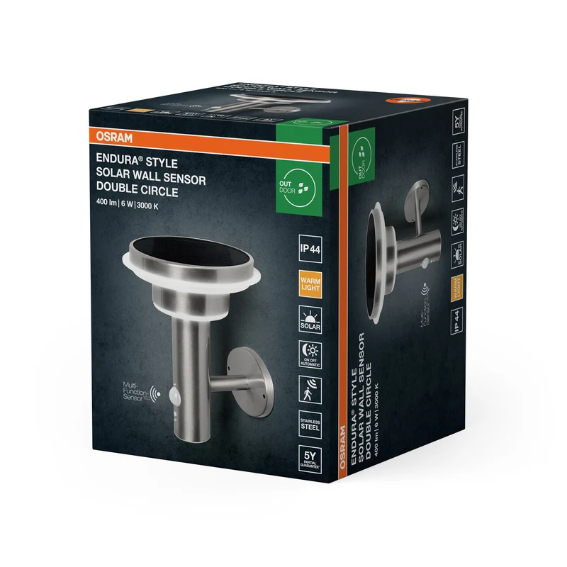 OSRAM ENDURA Style Solar LED Außenwandleuchte Schwarz, Bewegungs- & Lichtsensor, 3 Modi, IP44, modernes Design für Garten & Terrasse