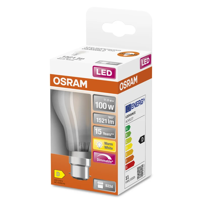 OSRAM LED Lampe LED Retrofit CLASSIC A DIM 11W 827 Frosted B22d, 1521 lm, 2700 K, Warmweiß