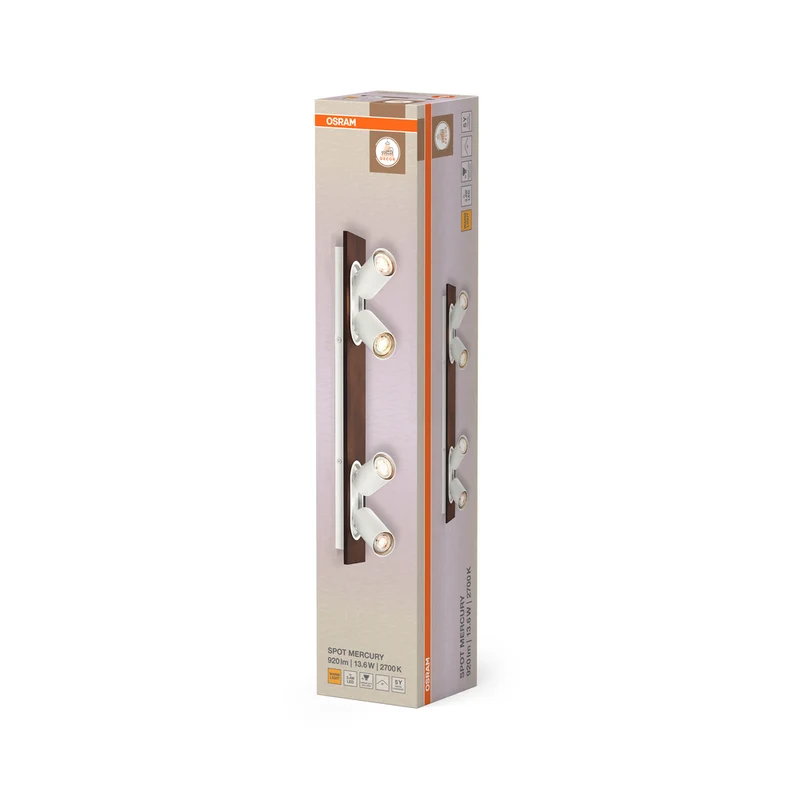OSRAM DECOR SPOT MERCURY Deckenleuchte, 4 x 3,4W, Holzoptik, weiß