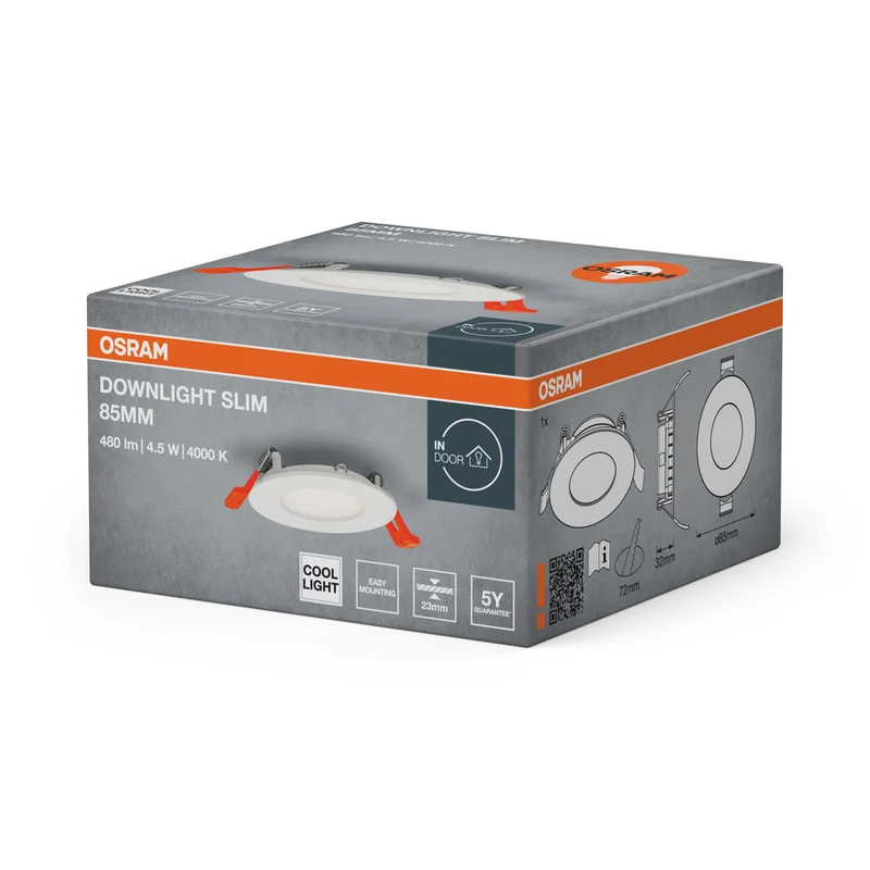 OSRAM RECESS SLIM DOWNLIGHT LED Deckenleuchte, Ø 85mm, 220…240V 4,50W / 4000K Kaltweiß
