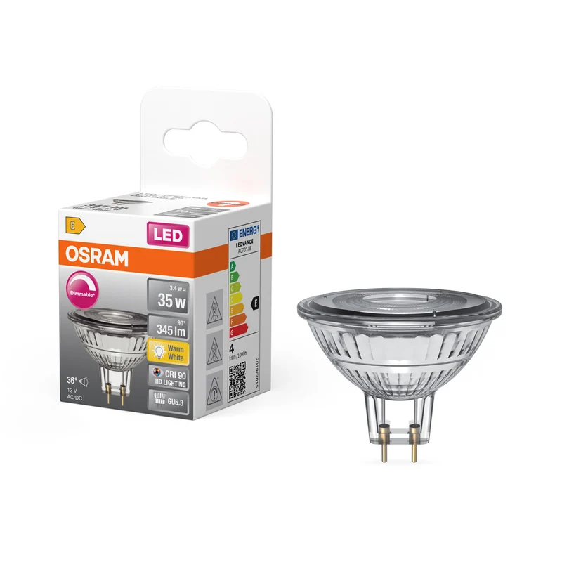 OSRAM Superstar Reflektorlampe für GU5.3-Sockel, klares Glas ,Warmweiß (2700K), 345 Lumen, Ersatz für herkömmliche 35W-Leuchtmittel, dimmbar, 1-er Pack