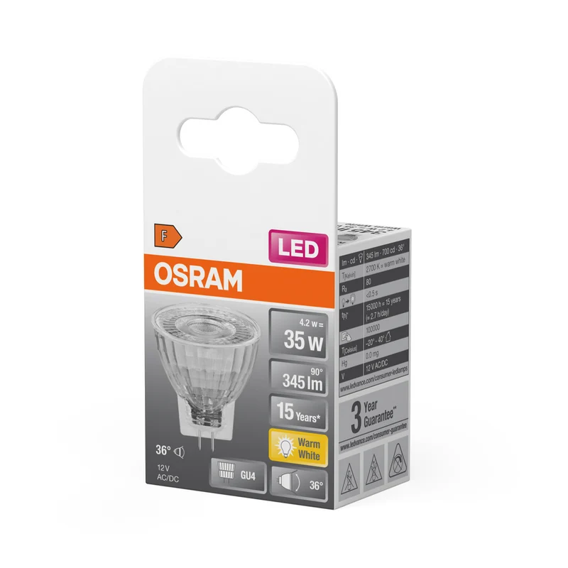 OSRAM LED Reflektor Lampe LED STAR MR11 12 V 4.2W 827 GU4, 345 lm, 2700 K, Warmweiß