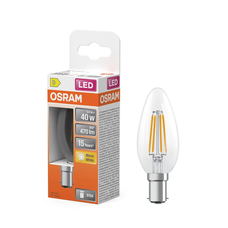 OSRAM LED Lampe LED Retrofit CLASSIC B 4W 827 Clear B15d, 470 lm, 2700 K, Warmweiß