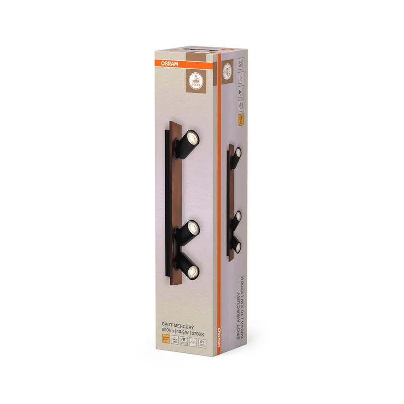 OSRAM DECOR SPOT MERCURY Deckenleuchte, 3 x 3,4W, Holzoptik schwarz