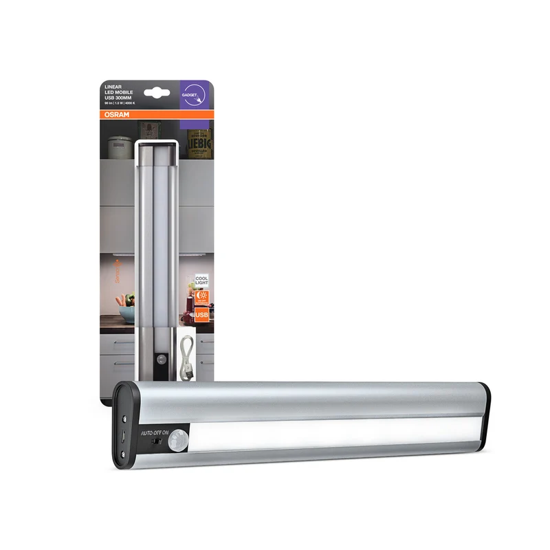 OSRAM LED Batteriebetriebene Leuchte, Leuchte für Innenanwendungen, Bewegungssensor, Tag-Nacht-Sensor, Kaltweiß, 300,0 mm x 50,0 mm x 22,0 mm, Linear LED Mobile USB