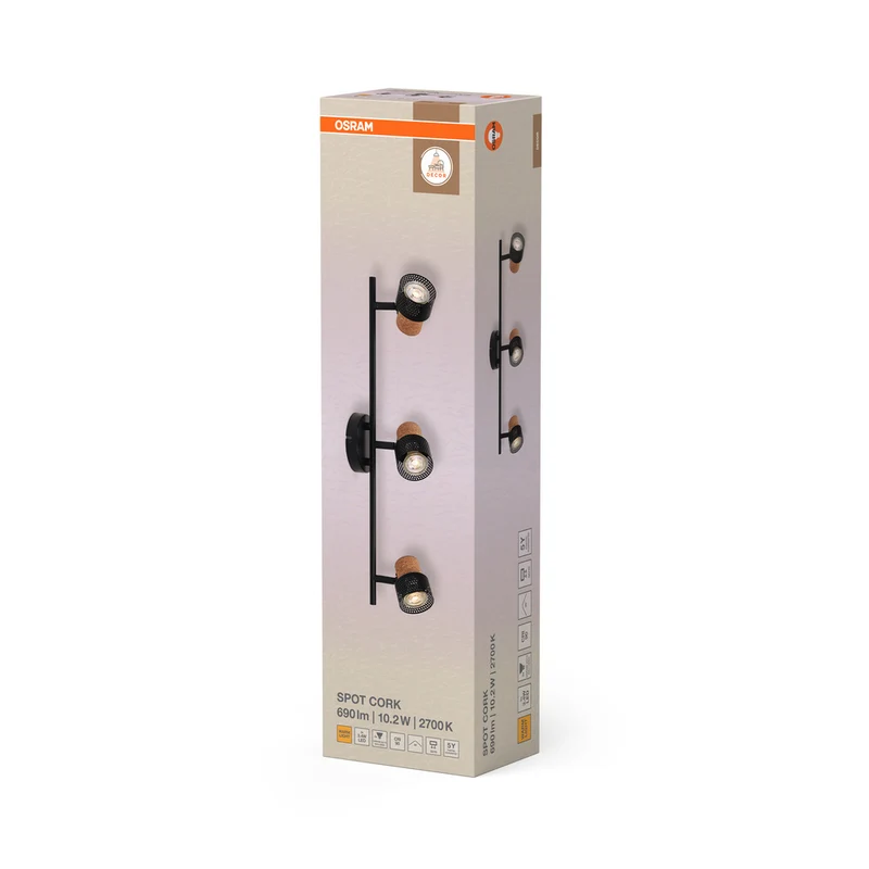 OSRAM DECOR SPOT CORK Deckenleuchte, 3 x 3,4W, 690lm, schwarz