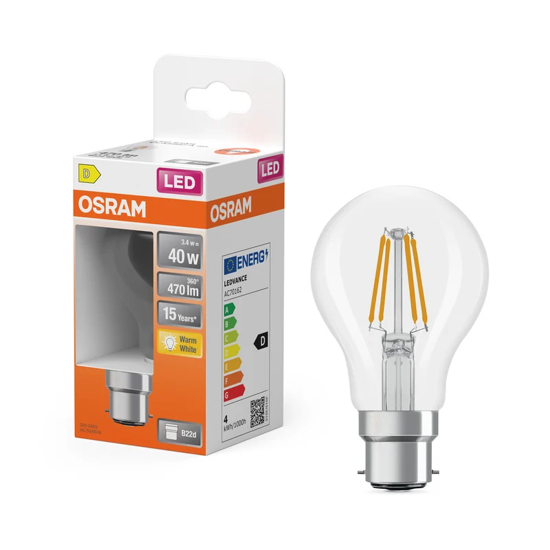 OSRAM LED Lampe LED Retrofit CLASSIC A 4W 827 Clear B22d, 470 lm, 2700 K, Warmweiß