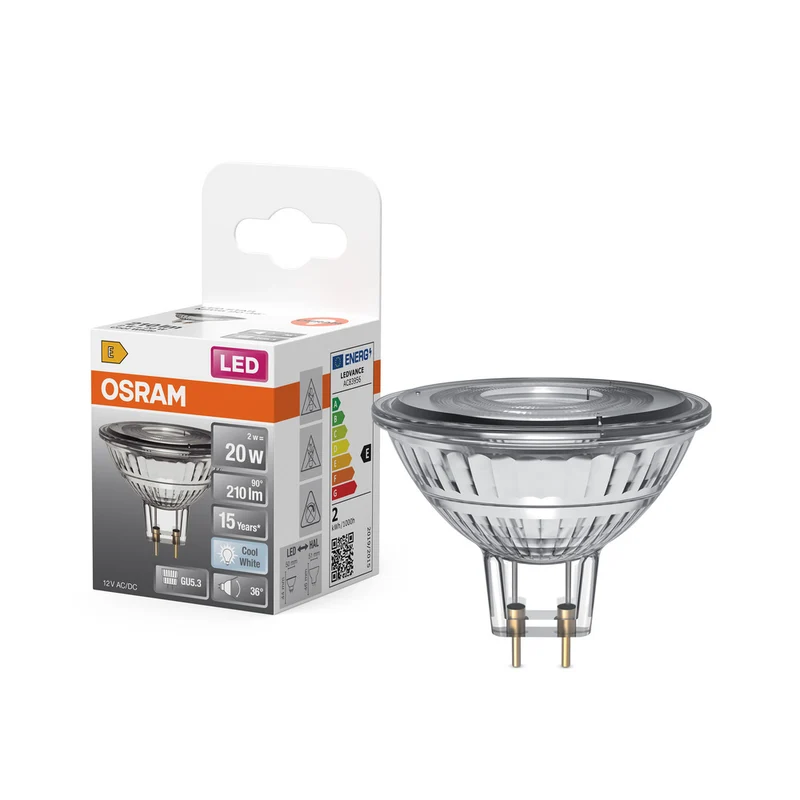 OSRAM MR16 LED Reflektorlampe mit GU5.3 Sockel, Kaltweiss (4000K), Glas Spot, 2.6W, Ersatz für 20W-Reflektorlampe, LED STAR MR16 12 V