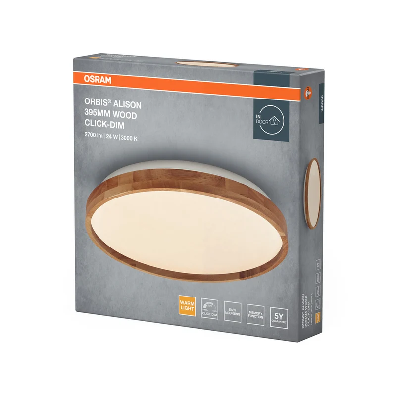 OSRAM ORBIS Alison Deckenleuchte 24W dimmbar Click-DIM 395mm Holzdekor