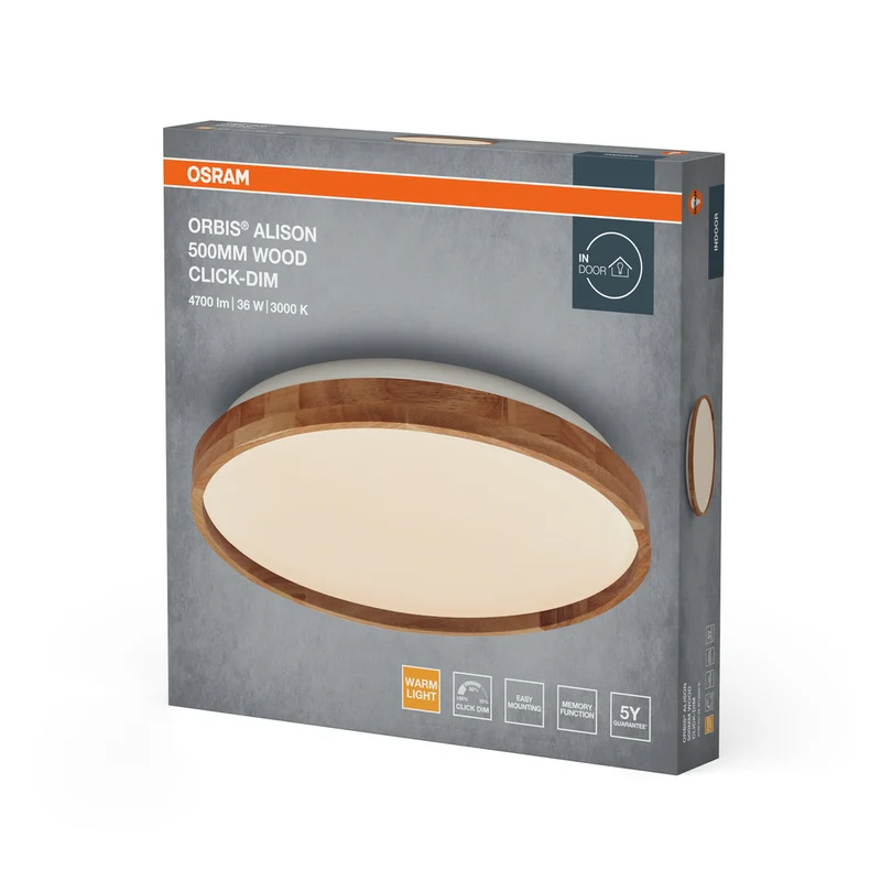 OSRAM ORBIS Alison Deckenleuchte 36W dimmbar Click-DIM 500mm Holzdekor