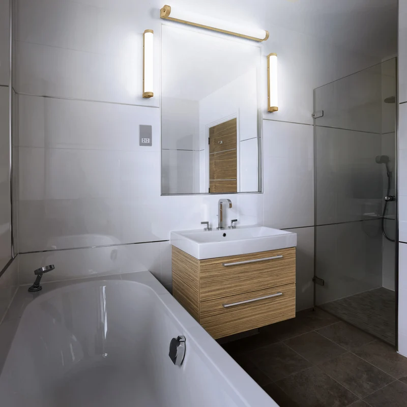 OSRAM ORBIS Tube Badezimmer Spiegel-/Wandleuchte Frost-Glas 9W 40cm Holzdekor