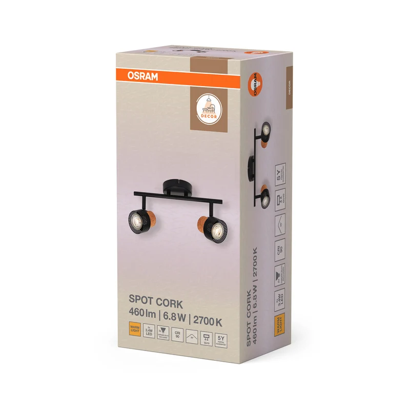 OSRAM DECOR SPOT CORK Deckenleuchte, 2 x 3,4W, 460lm, schwarz