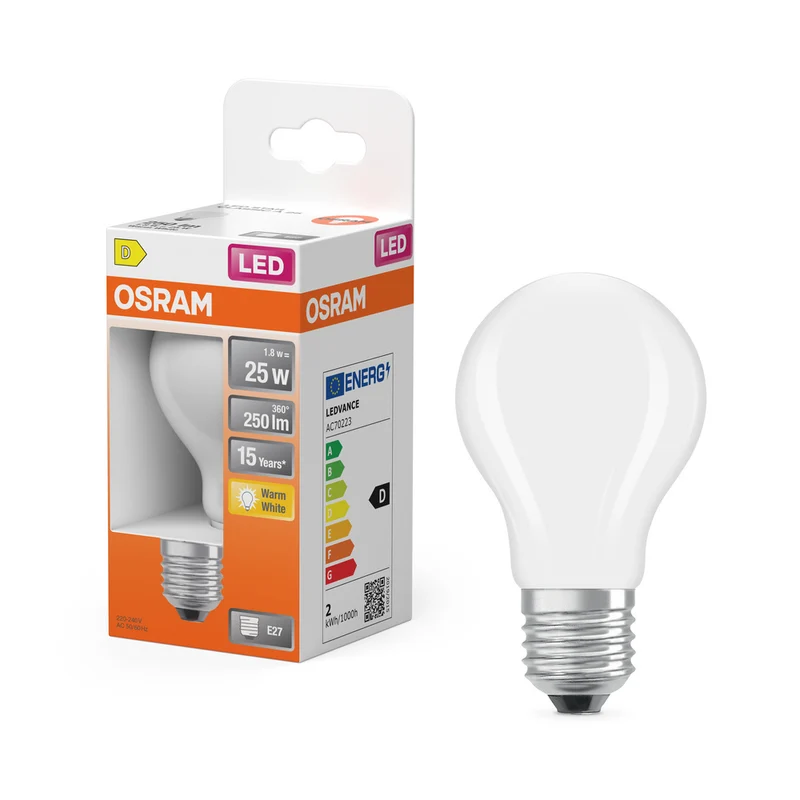 OSRAM LED Lampe LED Retrofit CLASSIC A 2.5W 827 Frosted E27, 250 lm, 2700 K, Warmweiß