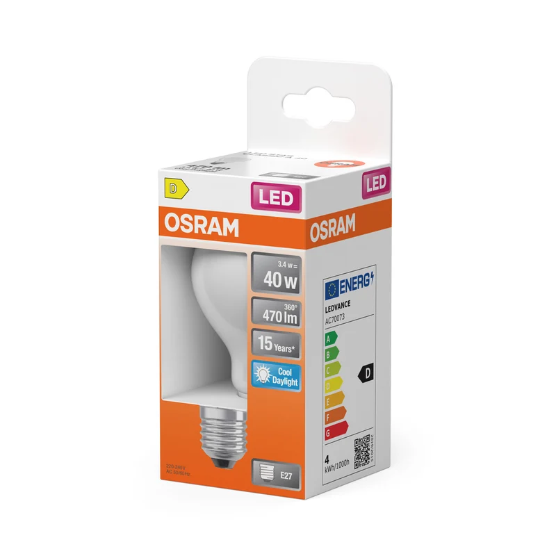 OSRAM LED Lampe LED Retrofit CLASSIC A 4W 865 Frosted E27, 470 lm, 6500 K, Kaltes Tageslicht