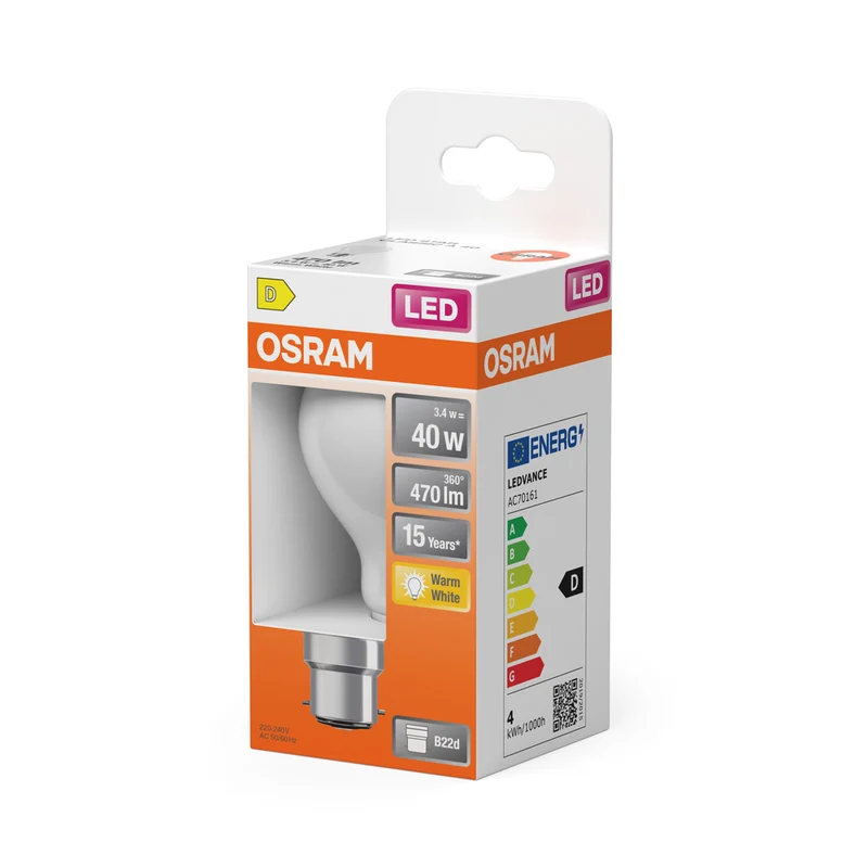 OSRAM LED Lampe LED Retrofit CLASSIC A 4W 827 Frosted B22d, 470 lm, 2700 K, Warmweiß
