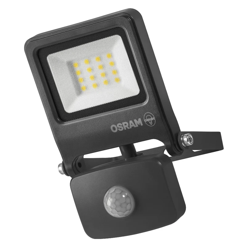 OSRAM ENDURA FLOOD PC 10W LED-Fluter mit Sensor, 4000K, 1000 Lumen, IP44 Flutlicht mit Bewegungsmelder 9m Reichweite, einstellbar, Grau